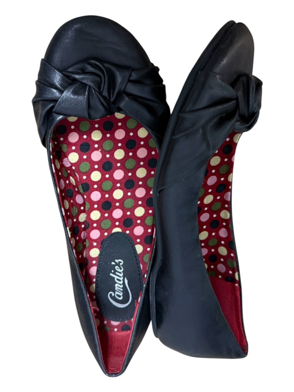 Candie's Black Knot-Detail Ballet Ginetti Flats with Polka-Dot Women’s Size 8